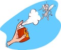 An illustration of a mosquito gets hit spray
