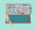 Illustration of mother buying in the internet shop with abstract computer