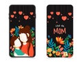 Illustration of mother and child. Beautiful Mobile wallpaper or back cover design set for mother\`s day