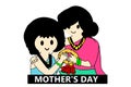 Illustration of mother and daughter. Cartoon asean Thailand for monthers day on white background