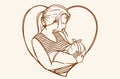 mom and baby in heart shape line art