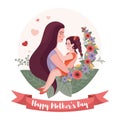 Mothers Day Greeting Card. Mother Holding daughter In Arms