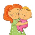 Illustration of mother holding little daughter