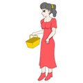 Illustration of mothers walking carrying shopping baskets wearing hot dresses