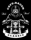 Motorcycle rider with beard on dark background