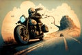 Motorbike on the road , digital illustration painting artwork