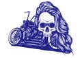 Illustration Motorcycle woman skull vector design tattoo