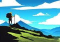 illustration of a mountain climber against a beautiful mountain backdrop with a blue sky and white clouds Royalty Free Stock Photo