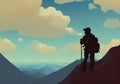 Illustration of a mountain climber silhouetted against a breathtaking background Royalty Free Stock Photo