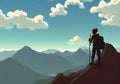 Illustration of a mountain climber silhouetted against a breathtaking background Royalty Free Stock Photo