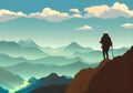 Illustration of A mountain climber\'s silhouette is set against a gorgeous mountain backdrop