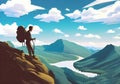 Illustration of A mountain climber\'s silhouette is set against a gorgeous mountain backdrop