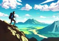 Illustration of a mountain climber silhouetted against a stunning mountain backdrop Royalty Free Stock Photo