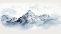 Hand-drawn Ink Wash Mountain Range With Clouds Illustration