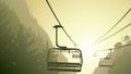 Illustration of mountain forest with ski lift. Royalty Free Stock Photo