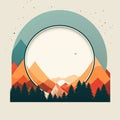 an illustration of a mountain landscape with a circular frame