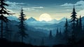 an illustration of a mountain landscape with trees and mountains in the background Royalty Free Stock Photo