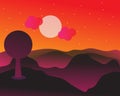 Illustration of mountain scenery in the afternoon in a flat style design