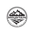 Illustration of mountain, trees, house and field logo Royalty Free Stock Photo