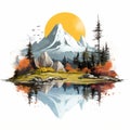 an illustration of a mountain with trees and water Royalty Free Stock Photo