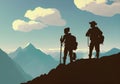 Illustration of a mountain Two climbers silhouetted against a breathtaking background Royalty Free Stock Photo