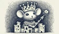 Illustration of a Mouse King with Crown and Scepter in Front of a Castle