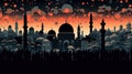 Illustration of Muharram al haram background with mosque and crowd of people. AI Generated