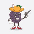 Mulberry Fruit cartoon mascot character holding gun