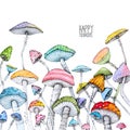 Illustration multi colored magic mushrooms