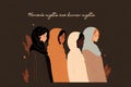 Illustration of multi ethnic Muslim women using hijab representing women\'s rights. International women\'s day.