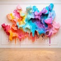 illustration of multicolored paint in 3d art on a white wall