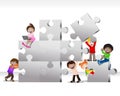 illustration of a multicultural children teamwork kids connecting puzzle Royalty Free Stock Photo