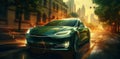 Illustration of muscle car on the night street Royalty Free Stock Photo