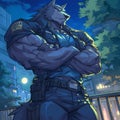 Brawny Officer in Urban Nightscape