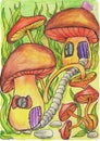 Cute watercolor illustration mushroom house