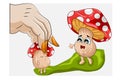 A illustration of a mushroom mother who does not want her child taken by humans hand