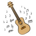 Illustration of music, guitar, musical notation signs and treble clef. Elegant design for logo