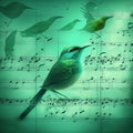 Illustration of music, notes and birdsong in pastel colors