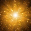 Abstract Music Notes Blast in Blurry Golden Background Royalty Free Stock Photo