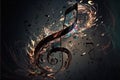 Music notes dancing away, digital illustration painting, abstract background Royalty Free Stock Photo
