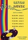 Illustration of musical notes, retro music with date, venue, timings and artist 1,2,3,4,5 text