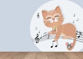 illustration of musician cat on musical notes Royalty Free Stock Photo