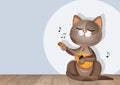 illustration of musician cat playing the mandolin Royalty Free Stock Photo