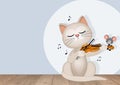illustration of musician cat playing the violin Royalty Free Stock Photo