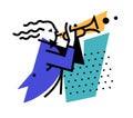 Illustration of a musician trumpeter. Logo playing on the pipe. Vector icon. Logo for jazz cafe, ensemble and orchestra of wind