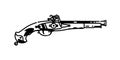 Illustration of a musket pistol. Vector. Black and white contour graphic drawing. Tattoo. Decorative vintage element for design