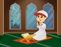 Illustration of Muslim Boy Praying in Mosque