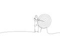 Illustration of muslim businesswoman pointing to the big target. One line style art