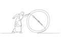 Illustration of muslim businesswoman Running Behind Running Clock. One continuous line art style Royalty Free Stock Photo