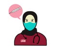 illustration of a Muslim doctor icon with the corona vaccine.